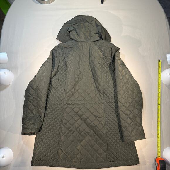 Merona Women’s Green Quilted Hooded Long Coat Jacket Size Large - Picture 7 of 7